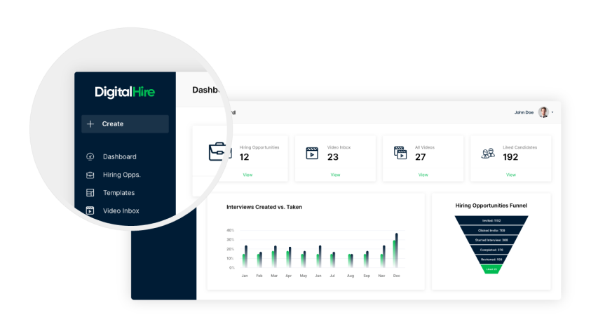 video interviewing software dashboard